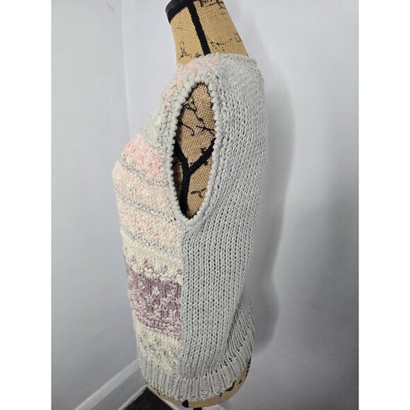 Vintage 80s Pastel Grannycore Knit Silk Sweater Vest - Picture 2 of 8